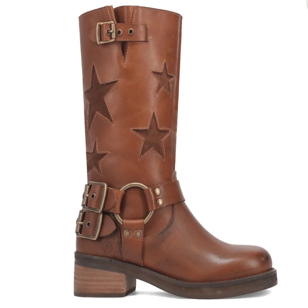dingo Brown Star Embossed Leather Combat Boots